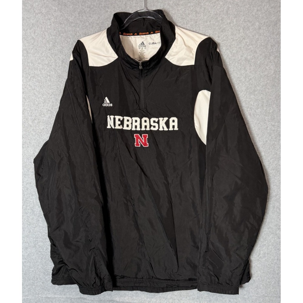 Nebraska Cornhuskers Pullover Jacket‎ Mens 2XL Black Red NCAA Football Adidas
